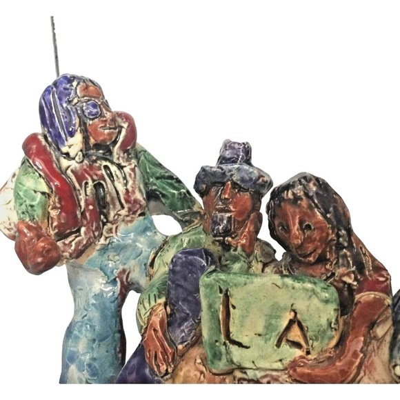 1960's LA Hitch Hikers Ceramic Sculpture, Hand Molded & Painted w Dog, 2 Couples